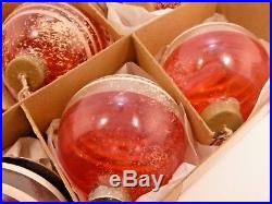 10 Vintage WWII Unsilvered Shiny Brite 3 D Xmas Ornaments Striped Paper Cap HTF