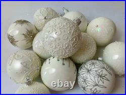 10 White Glass Christmas Tree Balls Handmade Glitter Holiday Decorations