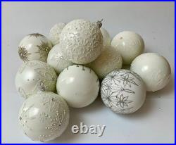 10 White Glass Christmas Tree Balls Handmade Glitter Holiday Decorations