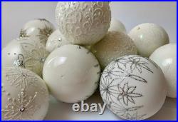 10 White Glass Christmas Tree Balls Handmade Glitter Holiday Decorations