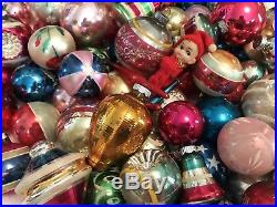 100pc Lot Vintage Christmas Ornaments Shiny Brite, UFO, Indent, Stencil, Elf