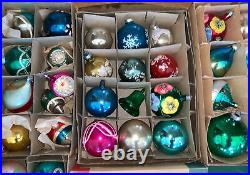 102 Vtg Stencil Shiny Brite & Coby Mercury Glass Christmas Ornaments & Boxes