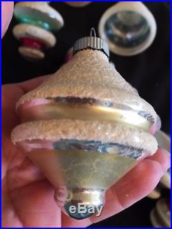 11 Atomic Ufo Unsilvered & Silvered Shiny Brite Christmas Ornaments Heavy Mica