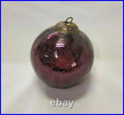 11 Vintage Heavy Kugel Christmas Ornament Amethyst Plum Crackle Glass 5 1/2