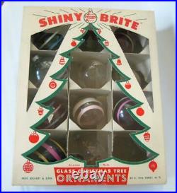 11 Vintage Shiny Brite Glass Xmas Ornaments Unsilvered Stripe Tinsel Cabin WWII