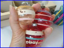 11 Vintage Shiny Brite Glass Xmas Ornaments Unsilvered Stripe Tinsel Cabin WWII