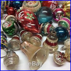116 Vtg Christmas Tree Ornament Lot Glass Indent Mica Bell Antique Figural Bumpy