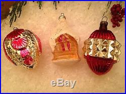 12 Antique Embossed Glass Figural Feather Tree Christmas Ornaments Germany