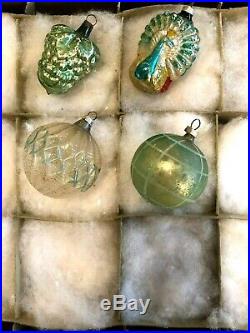12 Antique German Mercury Glass Blown Feather Tree XMAS ORNAMENTs 1930-40s