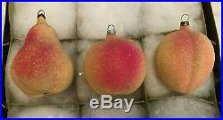 12 Antique Unsilvered German Xmas Ornaments Peach Apple Pear Berries Lemon Grape