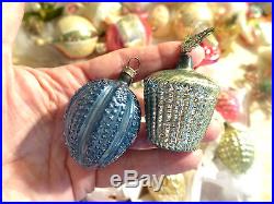 12 Antique Vtg Feather Tree German Glass Embossed Figural Xmas Ornaments Bumpy