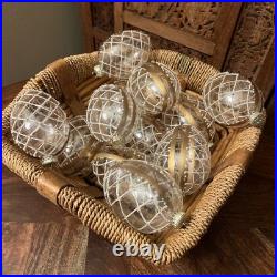 12 Blown Glass Ornaments Christmas Egg Shape 4 inch Poland Handmade Gold Set