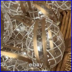 12 Blown Glass Ornaments Christmas Egg Shape 4 inch Poland Handmade Gold Set