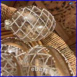 12 Blown Glass Ornaments Christmas Egg Shape 4 inch Poland Handmade Gold Set