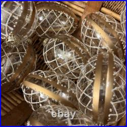 12 Blown Glass Ornaments Christmas Egg Shape 4 inch Poland Handmade Gold Set