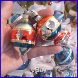 12 Corning Premier Vtg PATRIOTIC Glass Xmas Ornaments dbl Indent Stripes Shapes