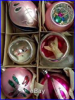 12 Indent Diorama Japan Fantasia Hand Painted Teardrop PINK Xmas Ornament PINKS
