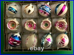 12 LARGE Vtg. 1950s Mercury Glass Xmas Ornaments Santa Indents Teardrops Poland#