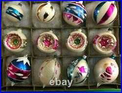 12 LARGE Vtg. 1950s Mercury Glass Xmas Ornaments Santa Indents Teardrops Poland#