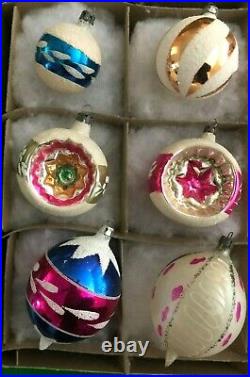 12 LARGE Vtg. 1950s Mercury Glass Xmas Ornaments Santa Indents Teardrops Poland#