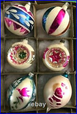 12 LARGE Vtg. 1950s Mercury Glass Xmas Ornaments Santa Indents Teardrops Poland#