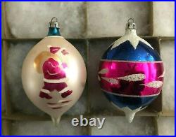 12 LARGE Vtg. 1950s Mercury Glass Xmas Ornaments Santa Indents Teardrops Poland#