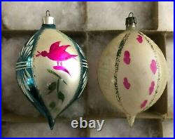 12 LARGE Vtg. 1950s Mercury Glass Xmas Ornaments Santa Indents Teardrops Poland#