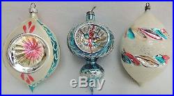 12 LG Vtg POLAND FANCY INDENT MICA CONE Lantern HORN Glass Xmas Ornament Lot
