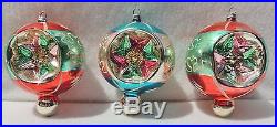 12 Lg Vtg FANCY POLAND DOUBLE STAR INDENT Glass Xmas Ornament Set Lot #561