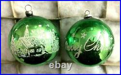 12 Mercury Glass Stenciled withMica Glitter Xmas Ornament JAPAN 1940s 2.75! WOW
