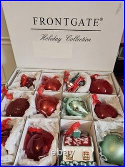 12 Piece Luxury Frontgate Holiday Collection Glass Ornaments Excellent Cond