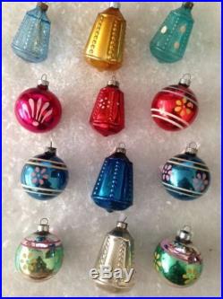 12 RARE Antique Vtg 1939 CORNING Beaded Glass Xmas Ornaments Paint Lantern Buoy
