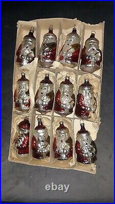 12 Rare Antique German Mercury Glass Santa Claus Christmas Tree Ornaments