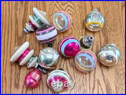 12 Shiny Brite Xmas Ornaments Tornado, Ringed, Indents, Spaceship With Box