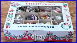 12 Shiny Brite Xmas Ornaments Tornado, Ringed, Indents, Spaceship With Box