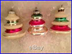 12 Shiny Brite Xmas Tree Ornaments Unsilvered Bell Lantern Shape FLOCKED ATOMIC