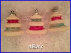12 Shiny Brite Xmas Tree Ornaments Unsilvered Bell Lantern Shape FLOCKED ATOMIC