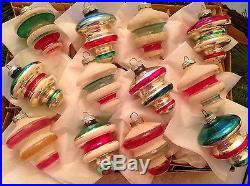 12 Shiny Brite Xmas Tree Ornaments Unsilvered Lantern Mica Glitter ATOMIC UFOs