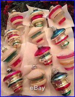 12 Shiny Brite Xmas Tree Ornaments Unsilvered Lantern Mica Glitter ATOMIC UFOs