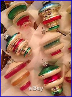 12 Shiny Brite Xmas Tree Ornaments Unsilvered Lantern Mica Glitter ATOMIC UFOs