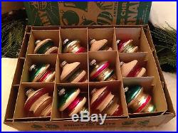 12 Shiny Brite Xmas Tree Ornaments Unsilvered Lantern Mica Glitter ATOMIC UFOs