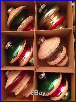 12 Shiny Brite Xmas Tree Ornaments Unsilvered Lantern Mica Glitter ATOMIC UFOs