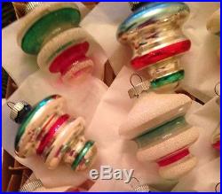 12 Shiny Brite Xmas Tree Ornaments Unsilvered Lantern Mica Glitter ATOMIC UFOs