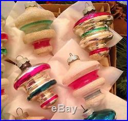 12 Shiny Brite Xmas Tree Ornaments Unsilvered Lantern Mica Glitter ATOMIC UFOs