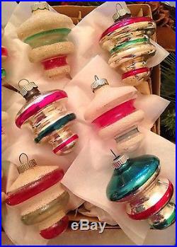 12 Shiny Brite Xmas Tree Ornaments Unsilvered Lantern Shape Mica Glitter ATOMIC