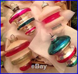 12 Shiny Brite Xmas Tree Ornaments Unsilvered Lantern Shape Mica Glitter ATOMIC