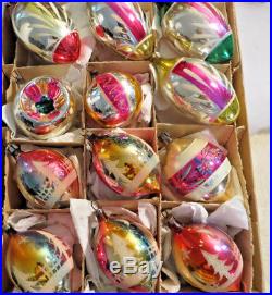 12 Special Vtg Glass Xmas Ornaments Japan Poland Egg Teardrop Mica Paint LOOK