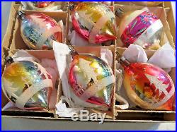 12 Special Vtg Glass Xmas Ornaments Japan Poland Egg Teardrop Mica Paint LOOK
