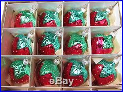 12 VINTAGE WEST GERMANY FIGURAL STRAWBERRIES MERCURY GLASS CHRISTMAS ORNAMENTS