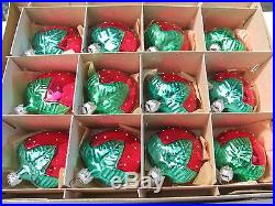 12 VINTAGE WEST GERMANY FIGURAL STRAWBERRIES MERCURY GLASS CHRISTMAS ORNAMENTS